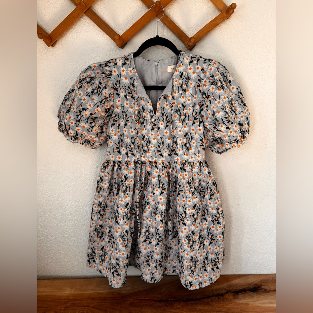 Just Me Puff-Sleeve Daisy Dress Cotton/Linen Blend